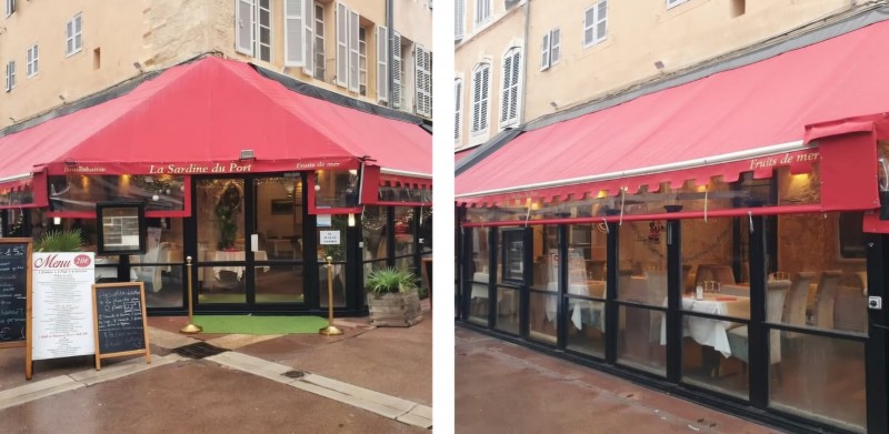 Vente et pose de fermetures de terrasse sur mesure d'un restaurant au Vieux port à Marseille